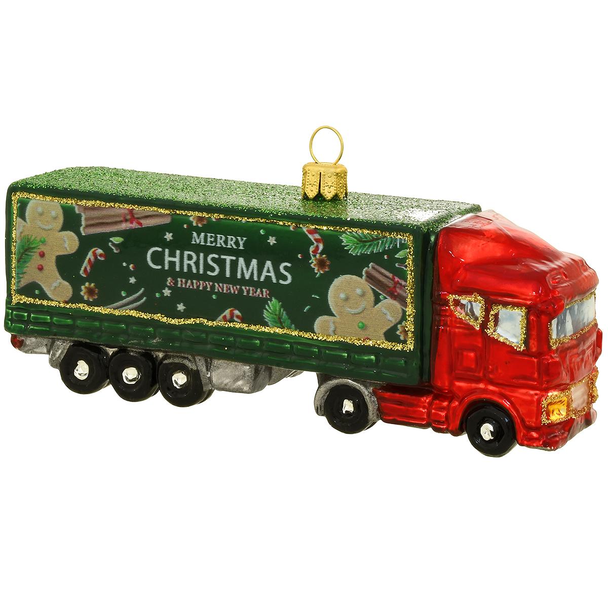 Merry Christmas SemiTruck Glass Ornament