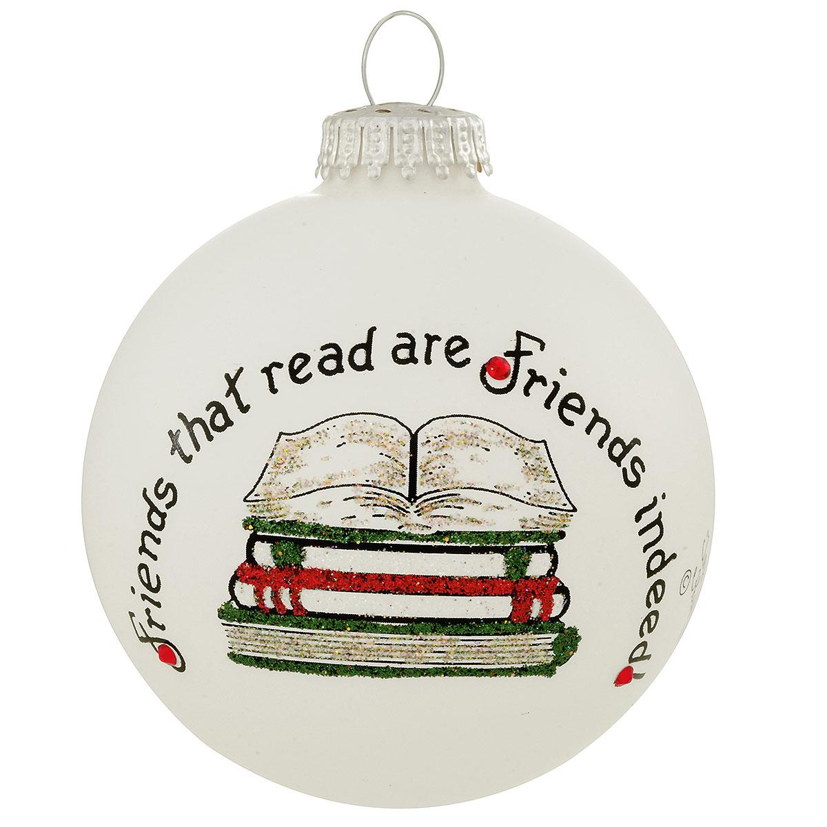 Friends Reading Heart Gifts Glass Ornament