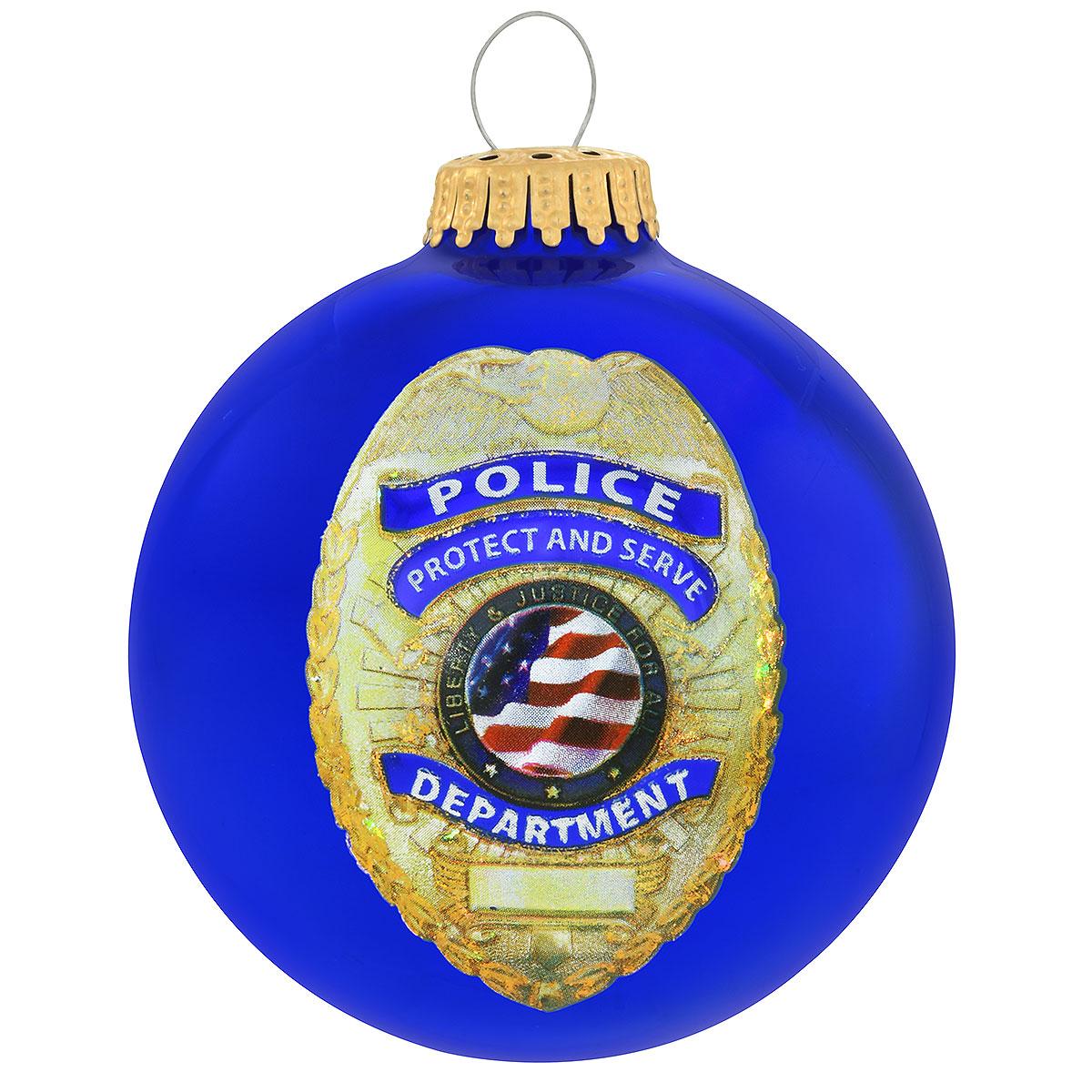 Police Department Badge Victoria Blue Glass Ornament