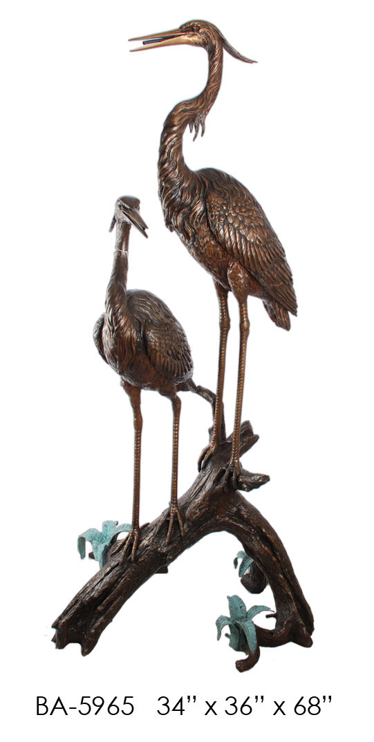 2 Egrets on Log fountain Bronze Statues and Fountains