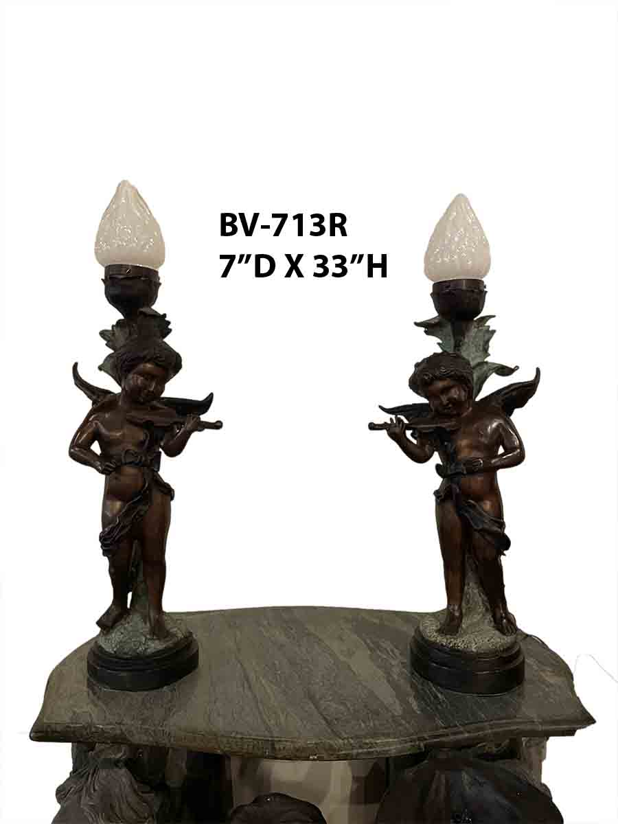 Pair of Cherubs Lamp Bronze Statues and Fountains