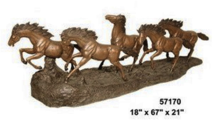 Five Horses, Running, 67″L Bronze Statues and Fountains