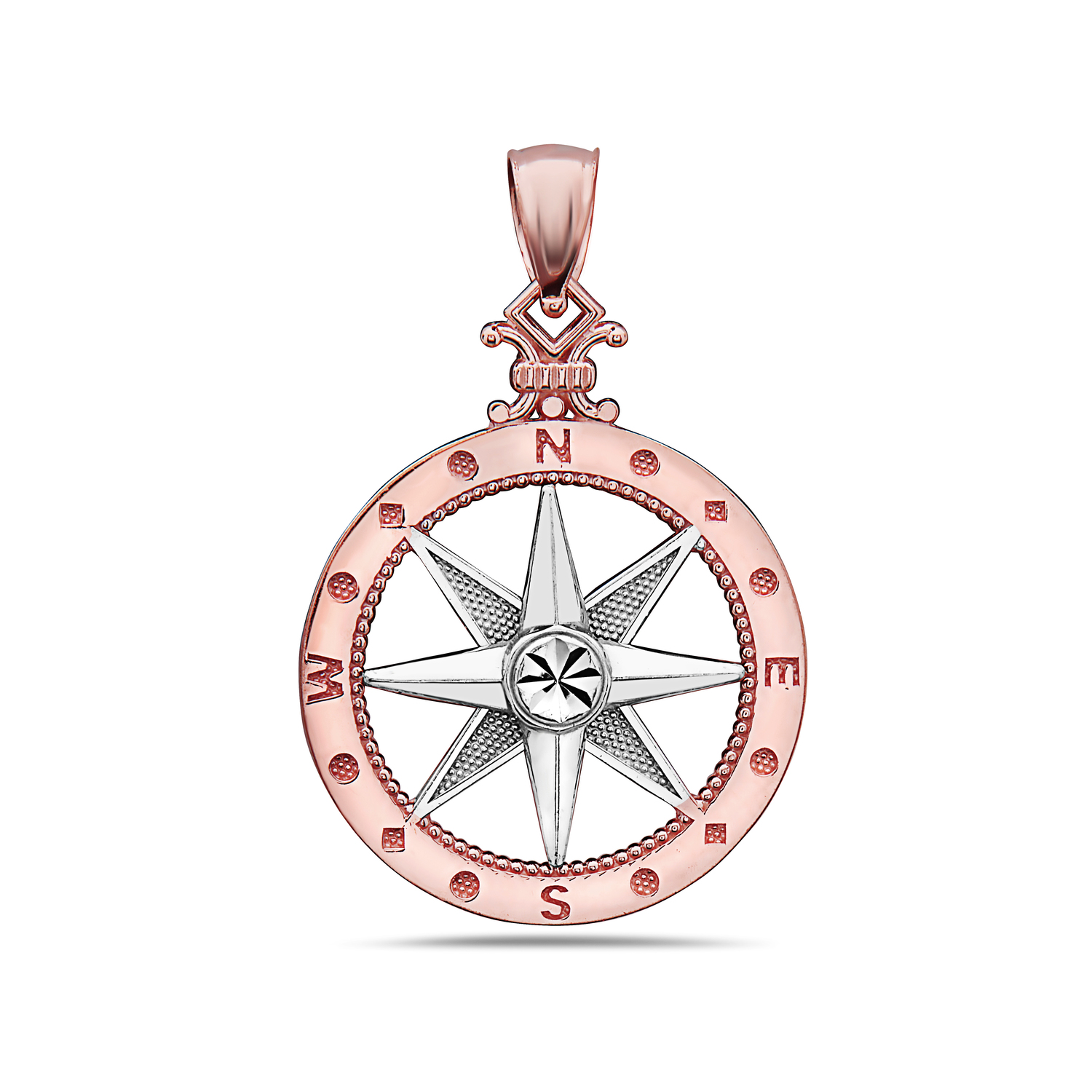 Medium Compass Rose and White Gold Pendant The Bronze Lady