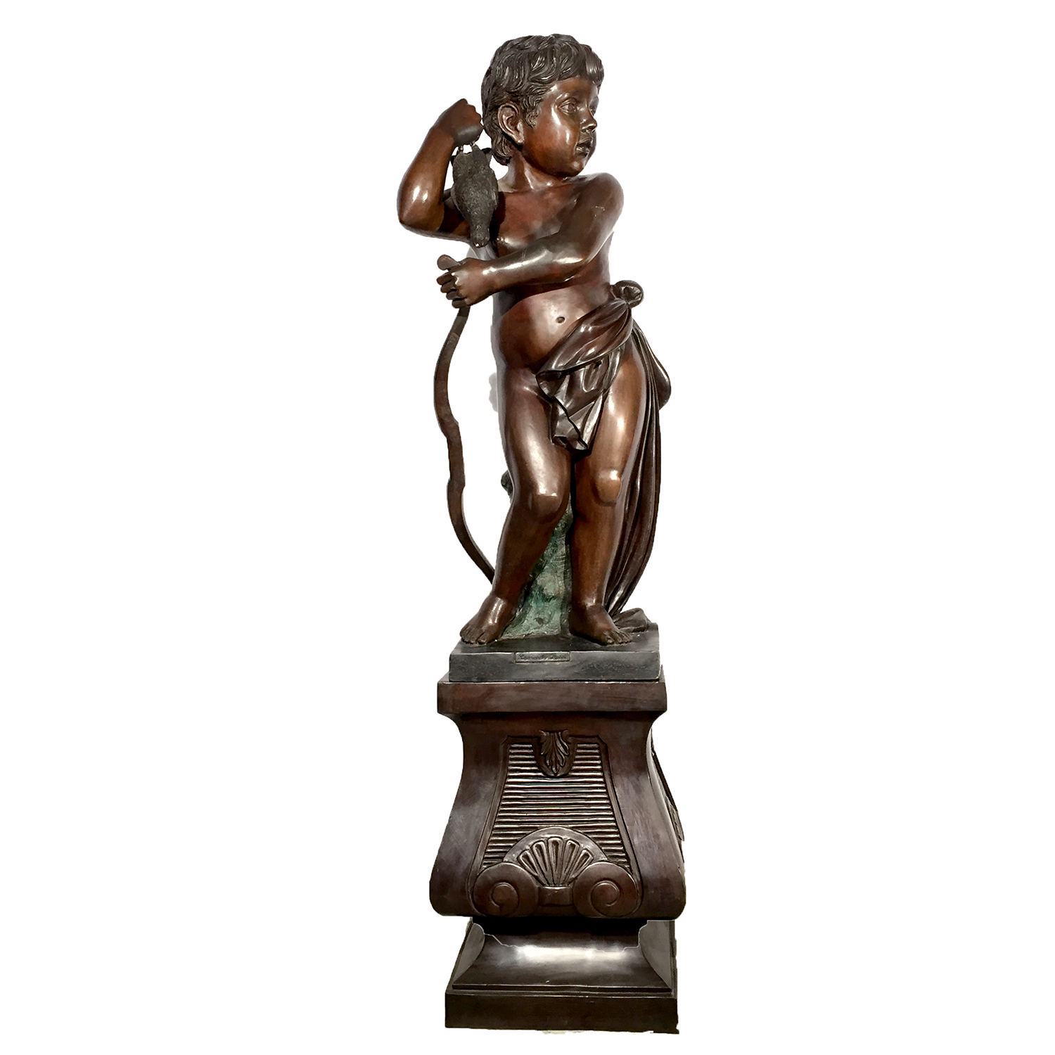 Bronze Boy with Dove on Pedestal Sculpture Metropolitan Galleries Inc.