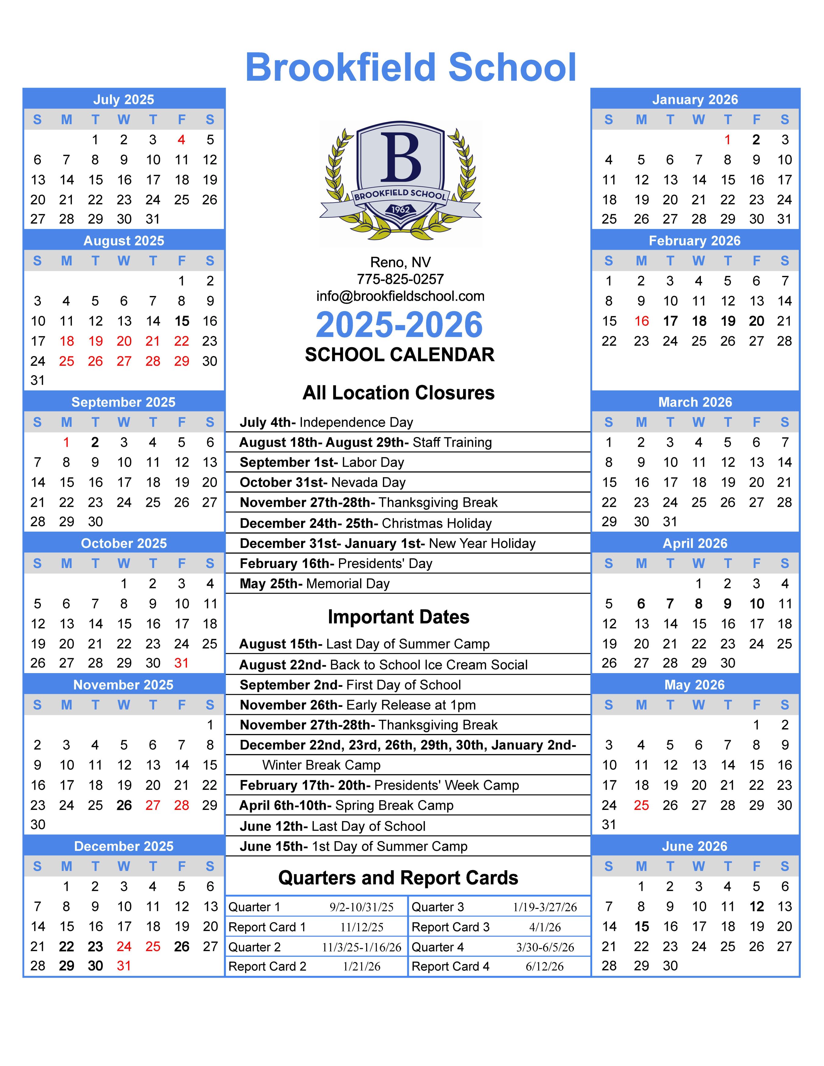 20252026 School Calendar Brookfield School