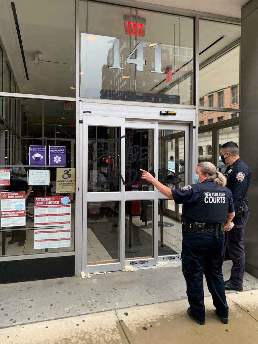 Vandals deface Brooklyn’s housing court, demanding end to evictions