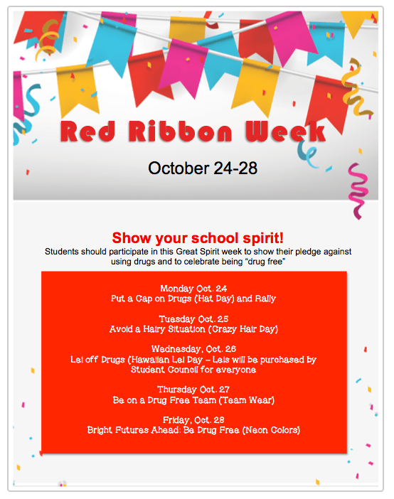 Red Ribbon Week Spirit Days Brookvale PTA