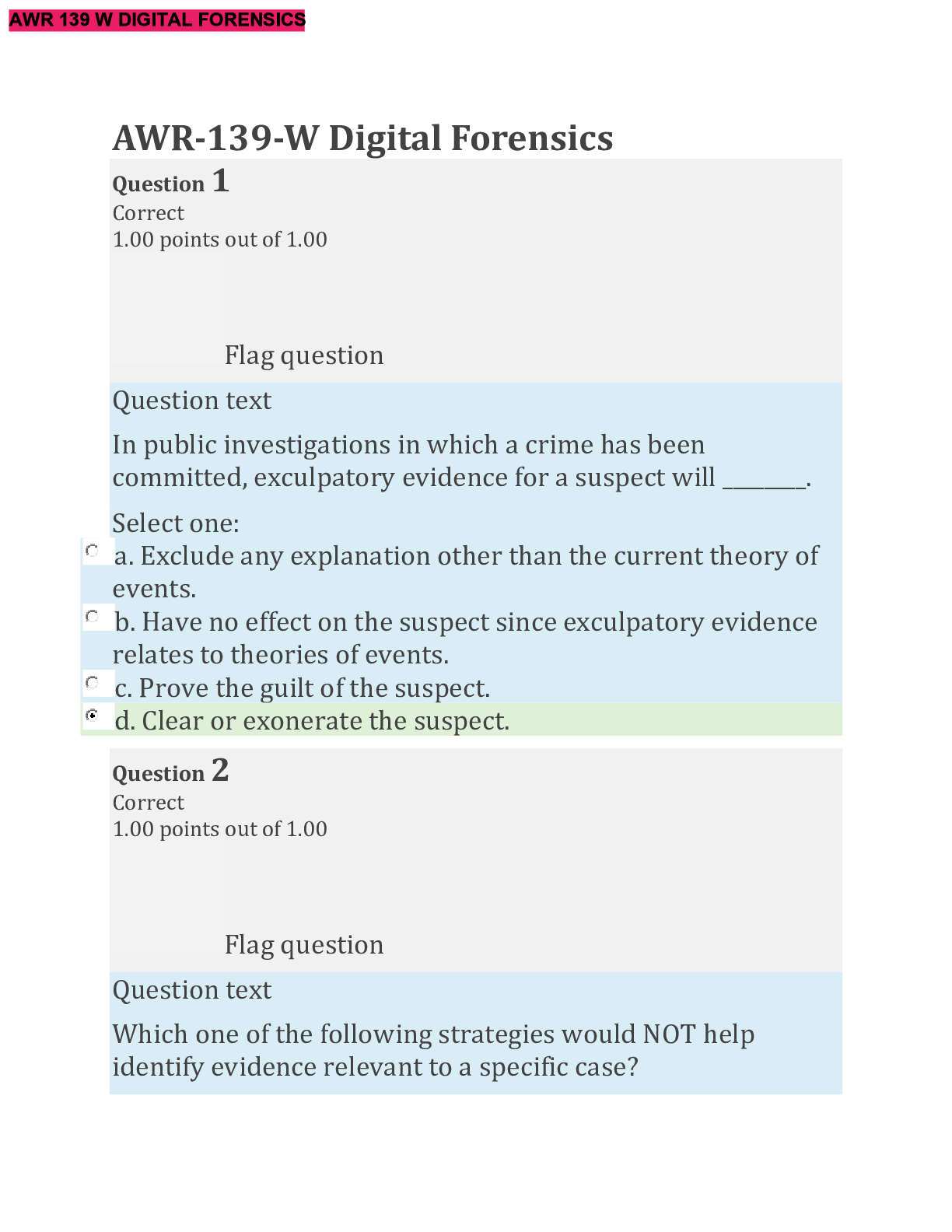 Digital Forensics (Module 2 Post Test) QUESTION AND ANSWERS 100