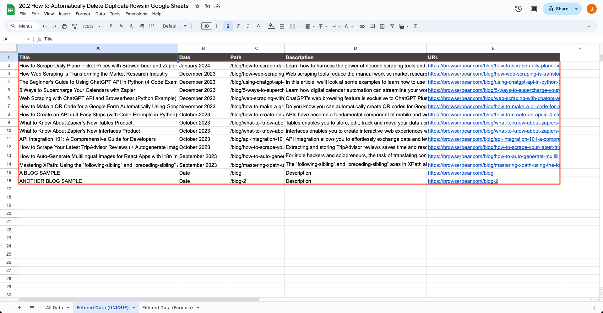 How to Dynamically Filter Duplicates in Google Sheets (No Code)