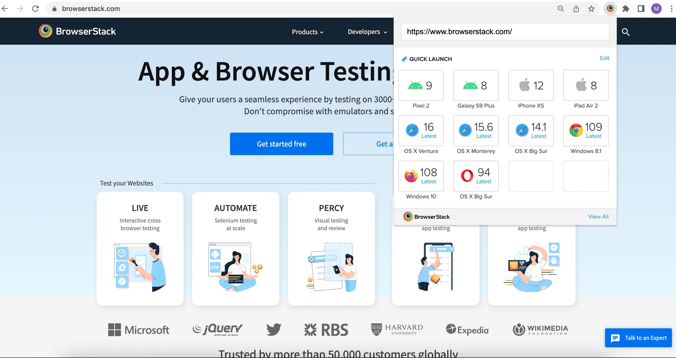 Launch your Live session using Quick Launch BrowserStack Docs