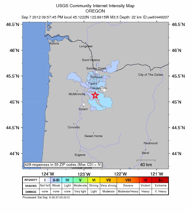 Friday Night Earthquake Shakes Willamette Valley