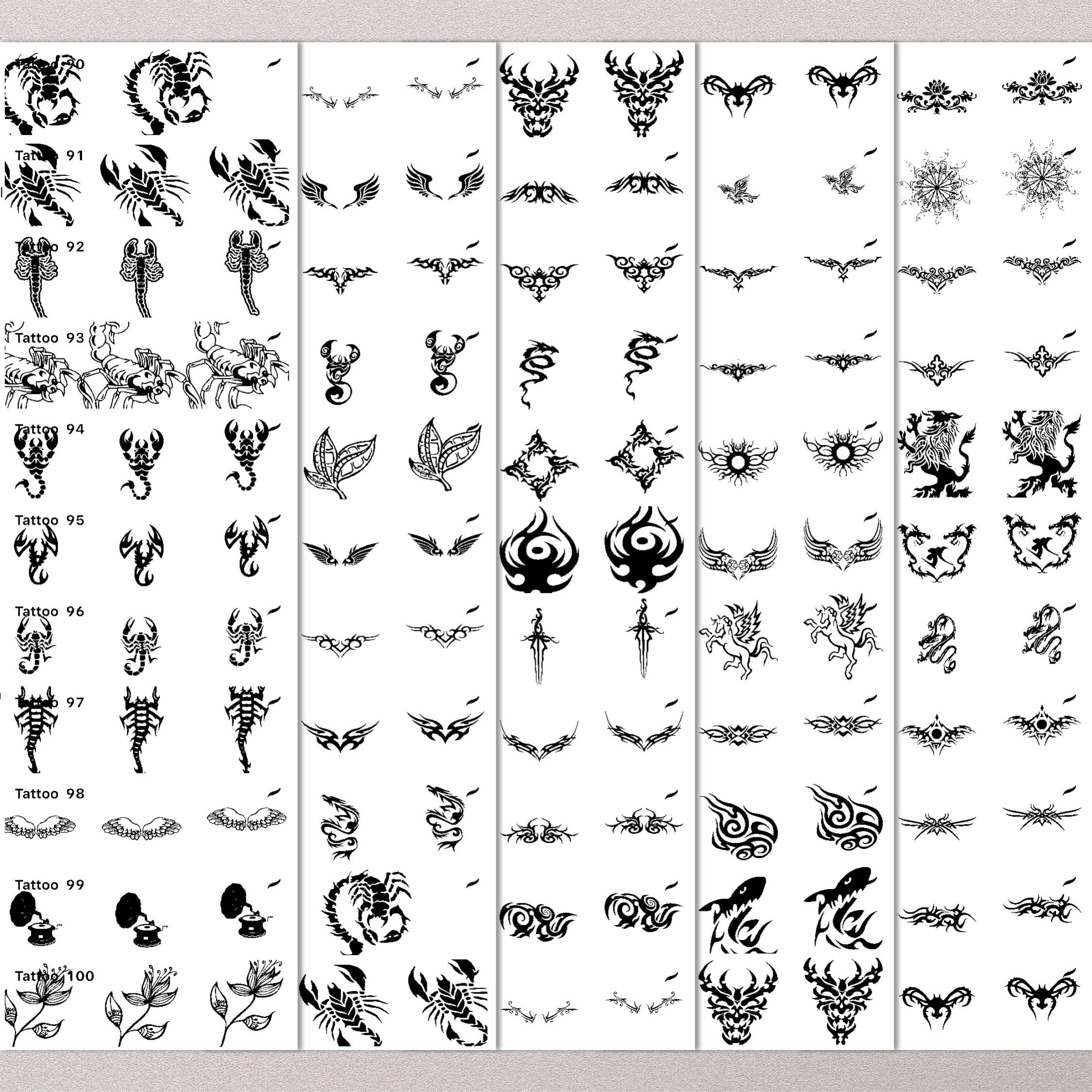 100 Procreate Tattoo Brush Bundle (Wings, Flower, Skull, Roses