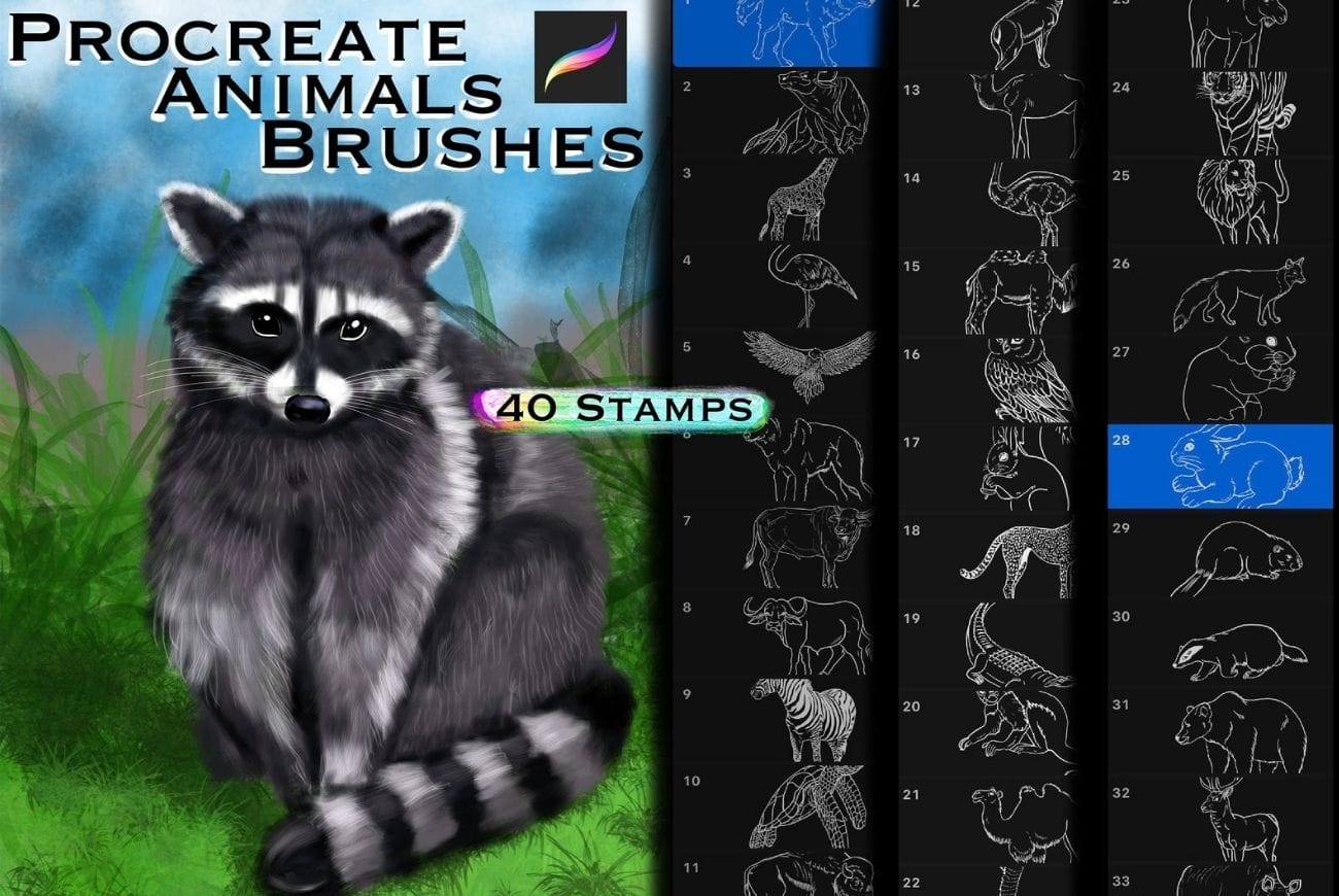 40 Procreate Animals Brushes. Procreate Animals Stamps. Brush Galaxy
