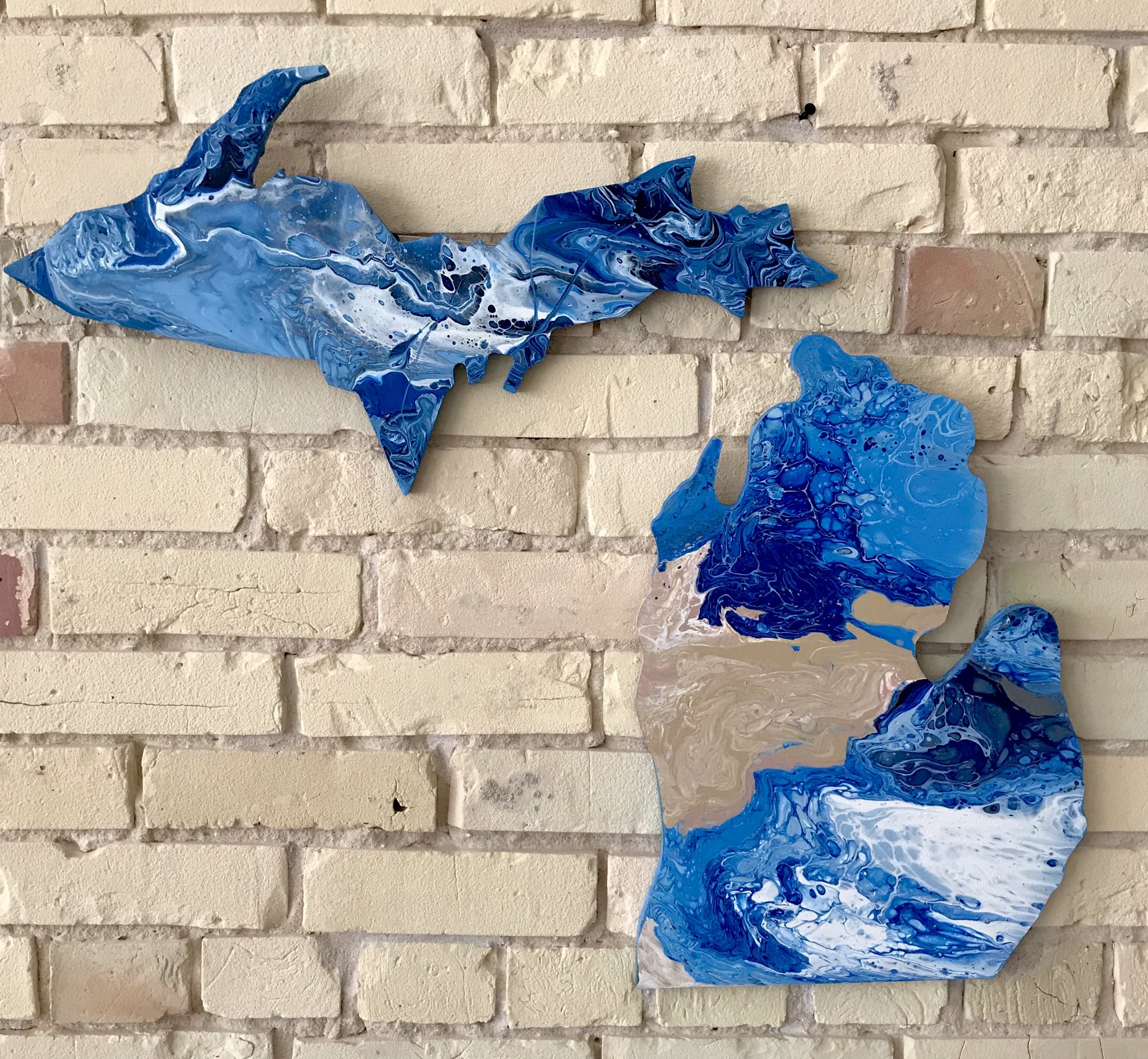 Acrylic Pouring on Michigan Wood Cutout 60 Brush Studio