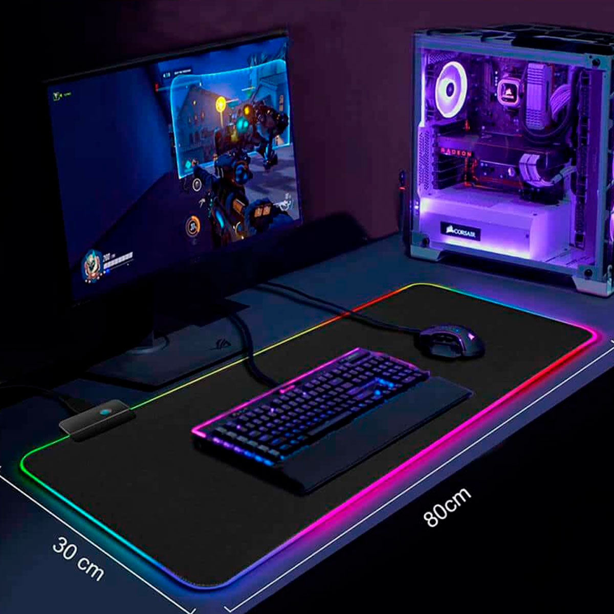 Mouse Pad Gamer Led Rgb Retroiluminado Usb 800x300x4mm Buenos Aires Tecno