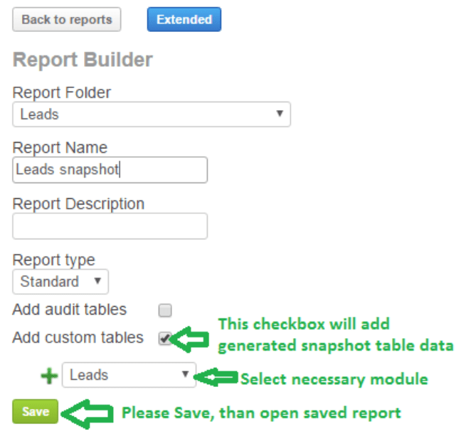 Snapshot reporting from Audit History Analytic Reporting Tool
