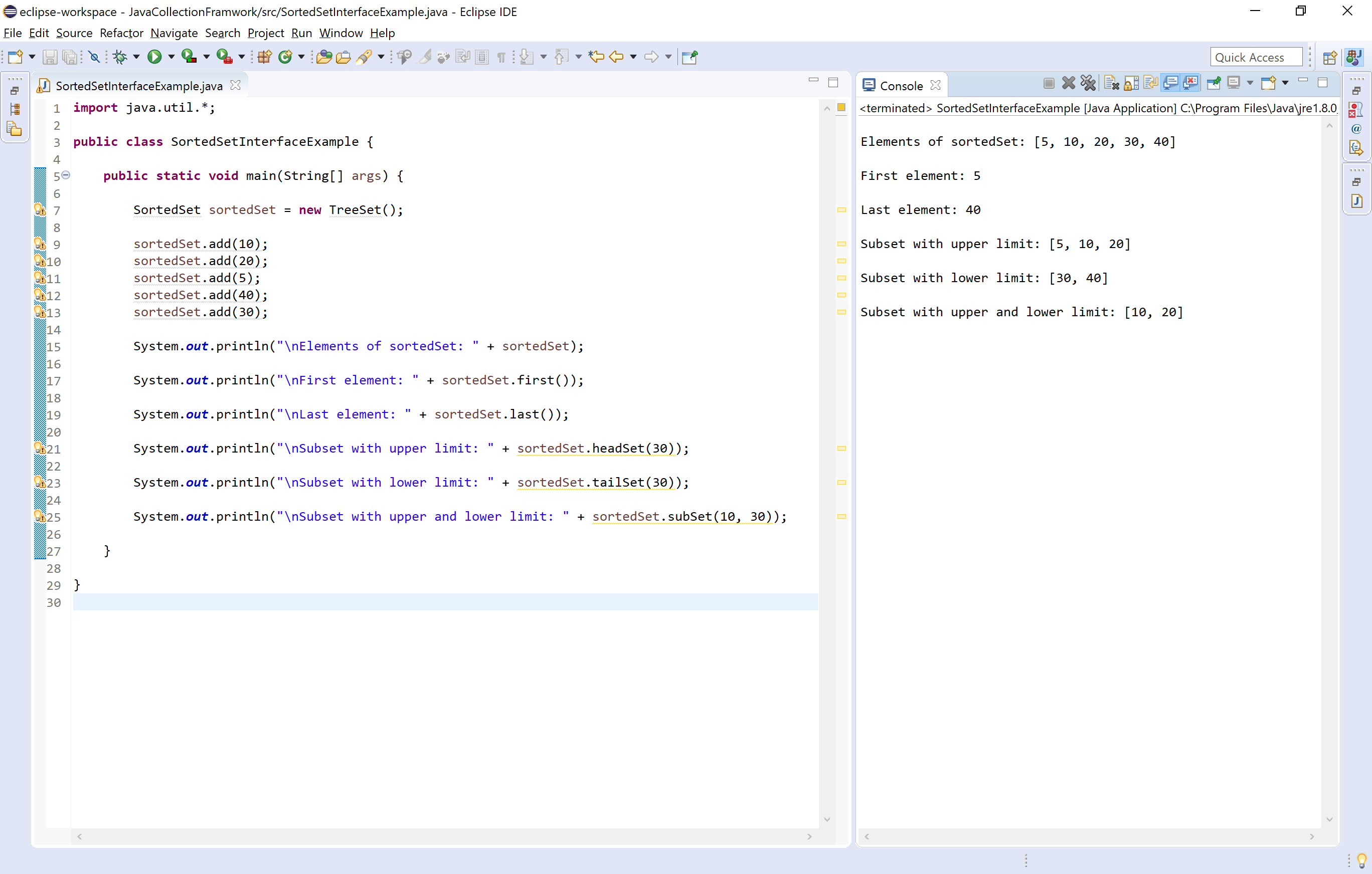 Java Tutorials SortedSet Interface Collection Framework