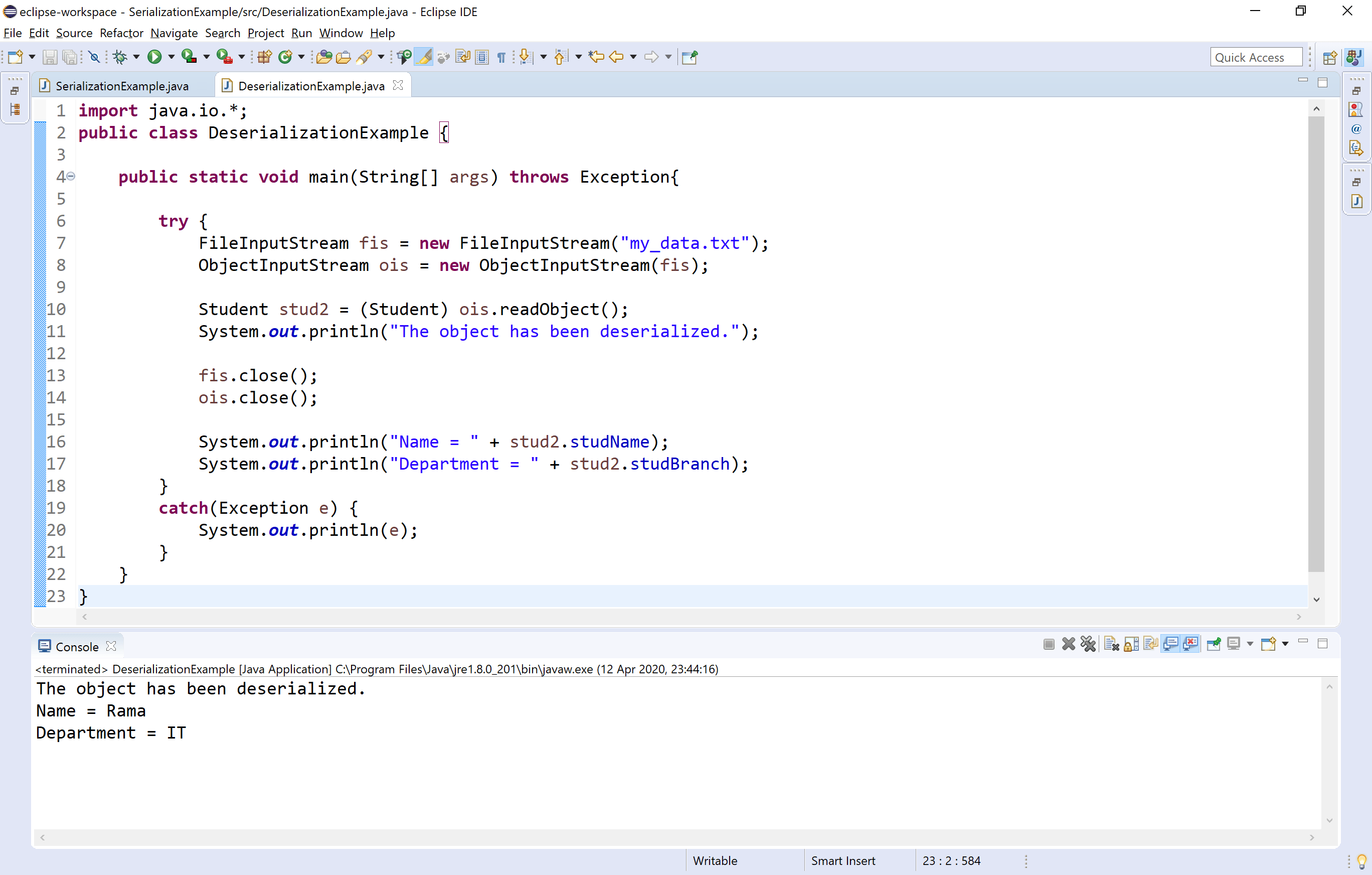 Java Tutorials Serialization and Deserialization in Java