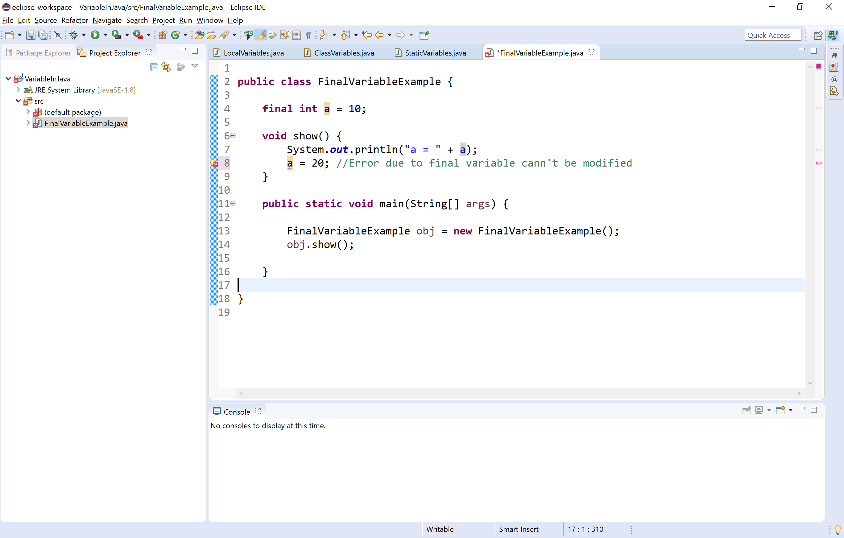 Java Tutorials Variables Instance static final local