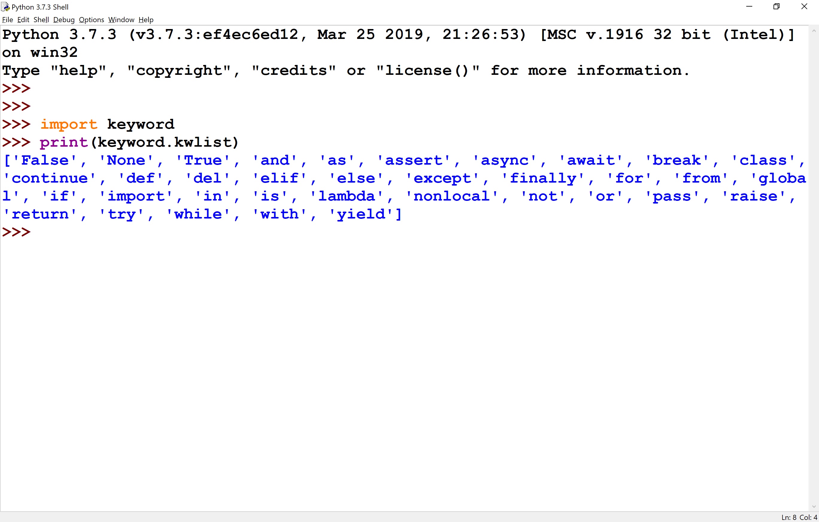 Python Tutorials Keywords reserved words
