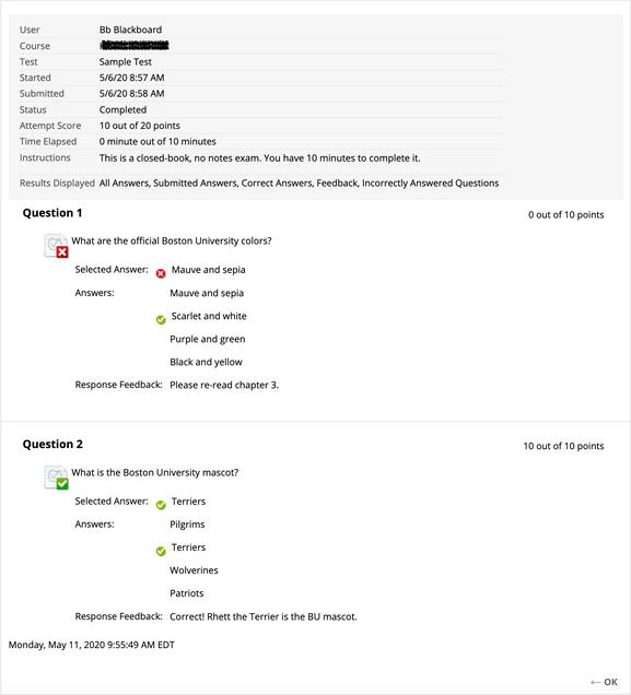 Testing in Blackboard Learn Tech Boston University