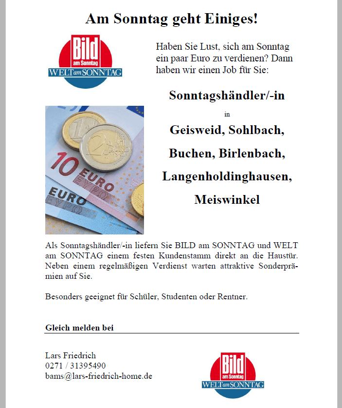 Nachfolger gesucht Sonntags Zeitung austragen