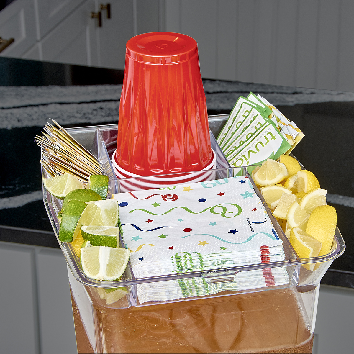 “Party Top” Beverage Dispenser with Fold Down Drip Tray Buddeez