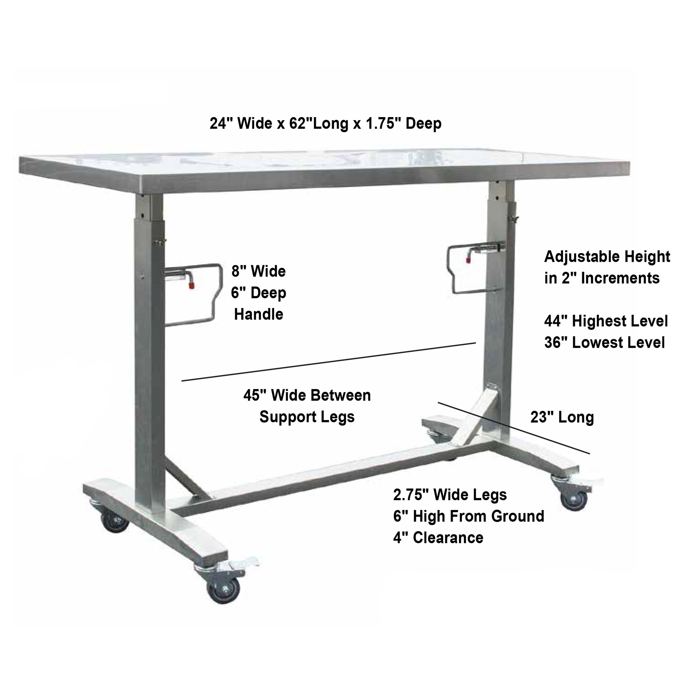 Stainless Steel Adjustable Height Work Table With Rolling Locking