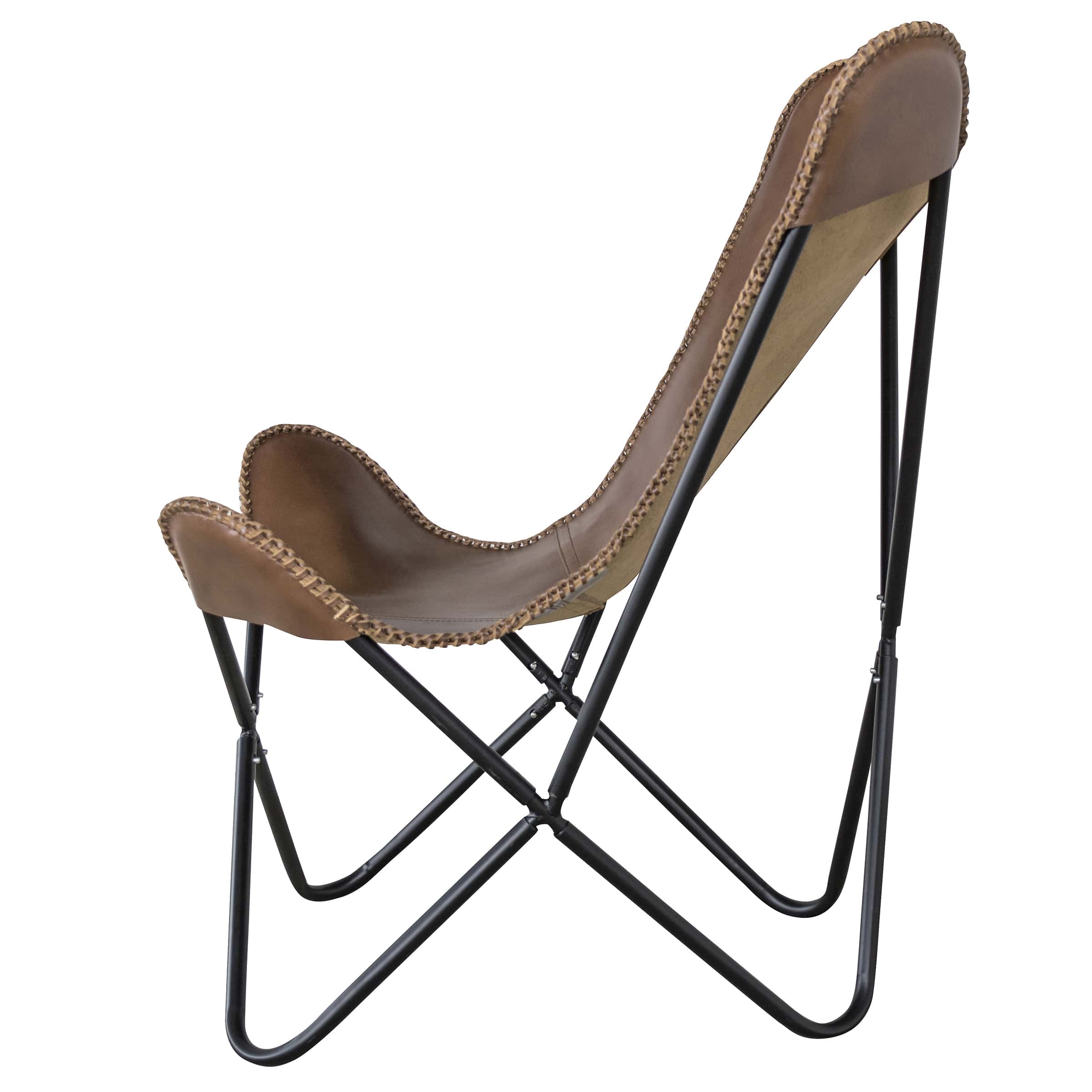 Brown Genuine Leather Butterfly Chair