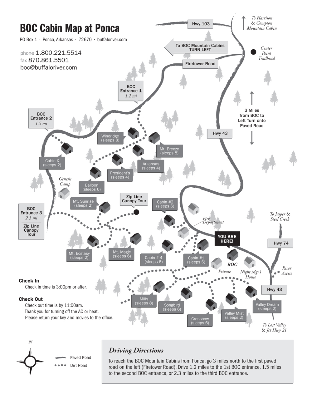 Cabin & Lodge Map Buffalo National River Cabins & Canoeing in Beautiful Ponca, Arkansas