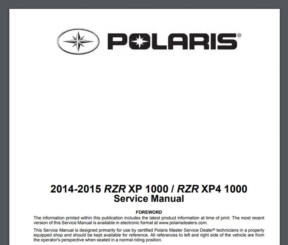 Polaris 2014-2015 RZR XP 1000 / RZR XP4 1000 Service Manual | buggy forum