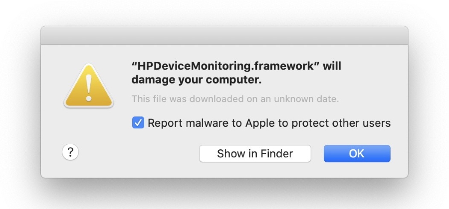 Ошибка "HPDeviceMonitoring.framework" повредит ваш компьютер "