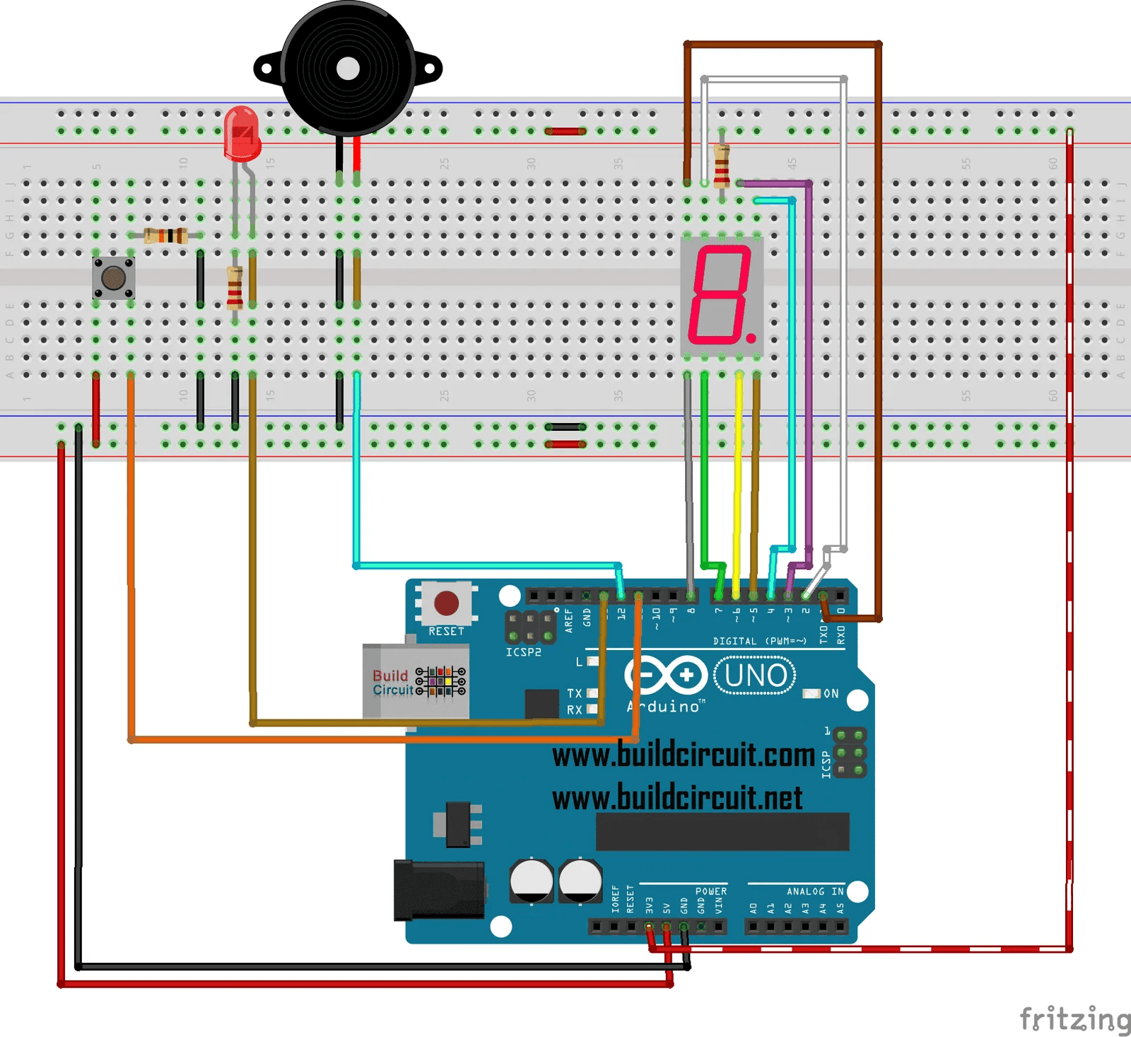 Arduino Project 30 Seven Segment Display Countdown with Buzzer and LED