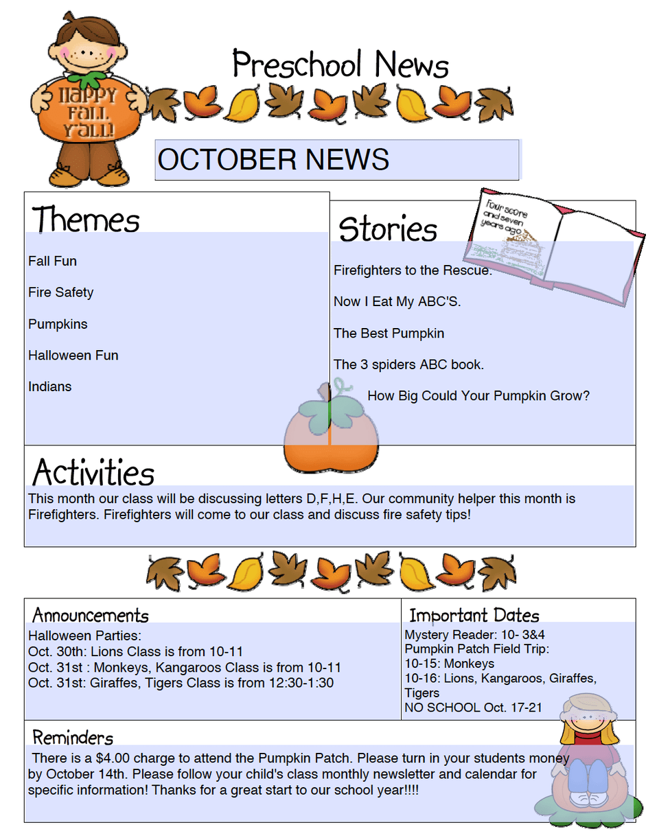 Monthly Newsletters Building Blocks Preschool
