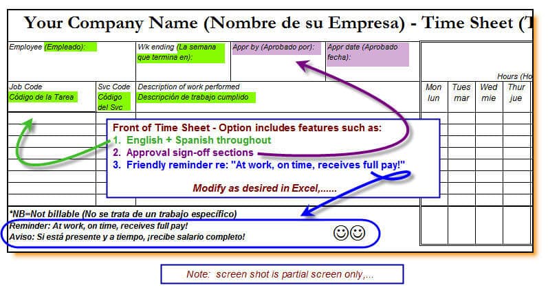 English + Spanish Timesheets for Construction Companies Build Your