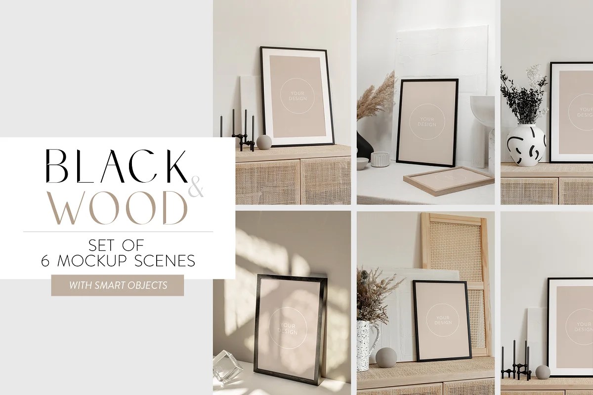 Black Wood Frame Mockup Set Bulk Product Mockup Generator
