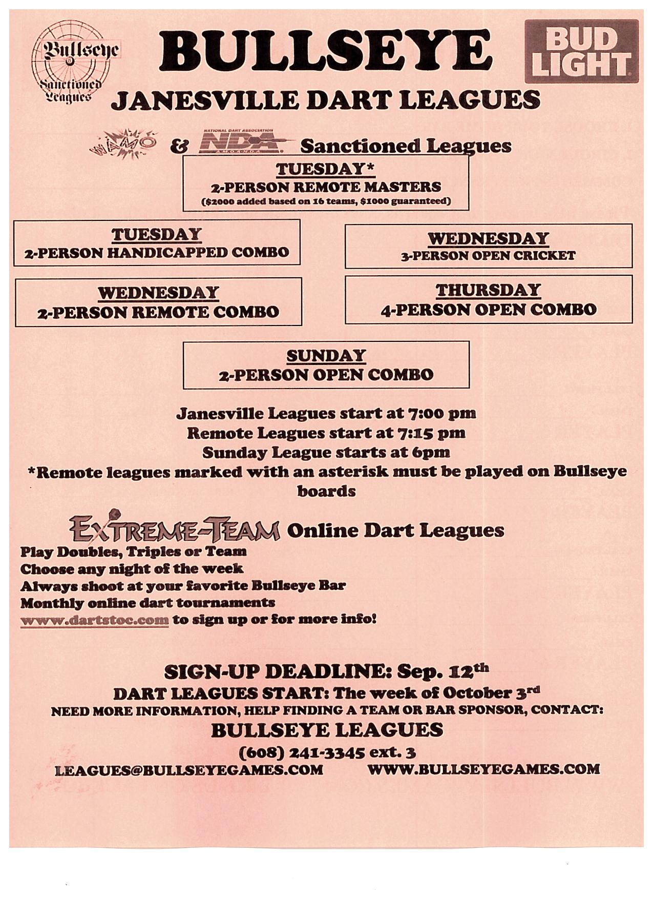 Leagues News Bullseye Games > Janesville Fall League Offerings 20222023