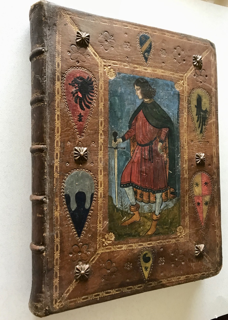 19th century handpainted leather binding / journal or ledger.