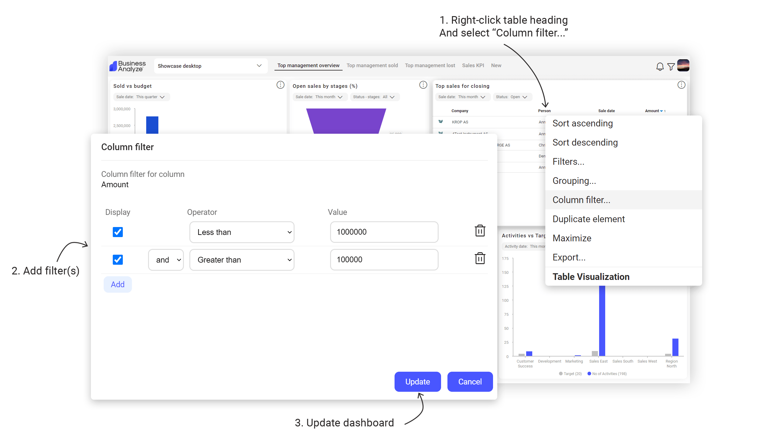 Quick guide to using Business Analyze data filters