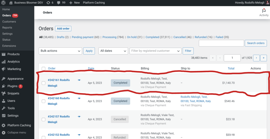 Disable Orders Table Row Hyperlink Admin