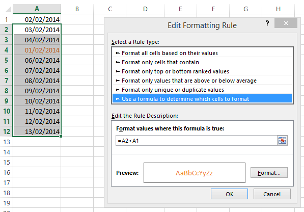 How to use conditional formatting to check if the date column is in ...