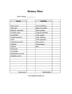 Balance Sheet Blank Template