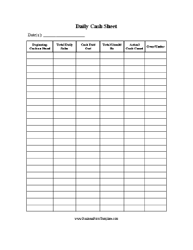 Daily Cash Sheet Template