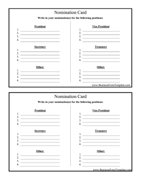 Nomination Card Template