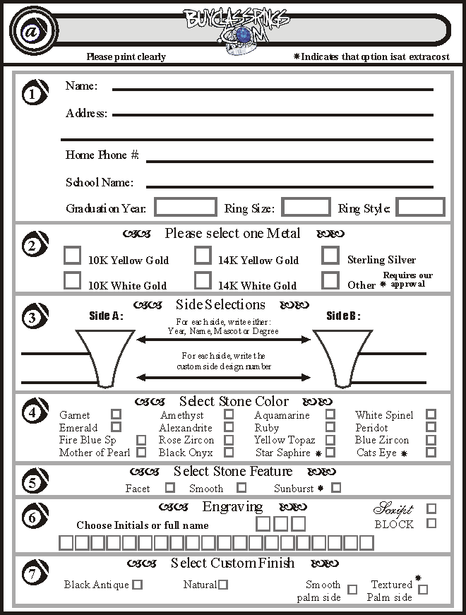 Class Ring Order Form