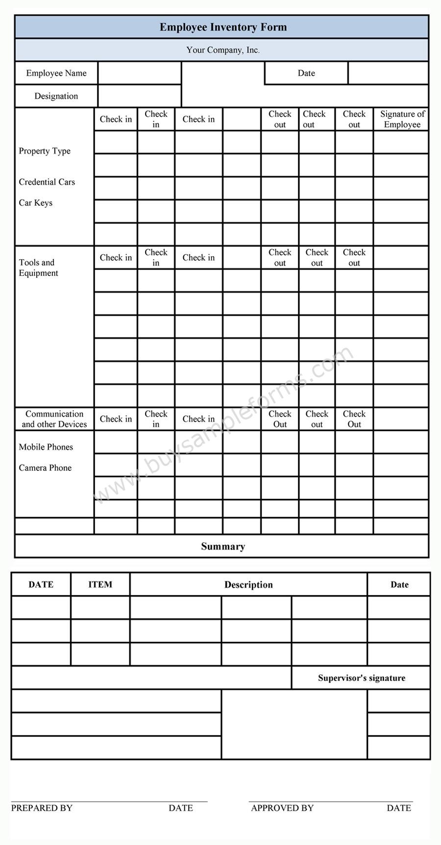 Employee Inventory Form