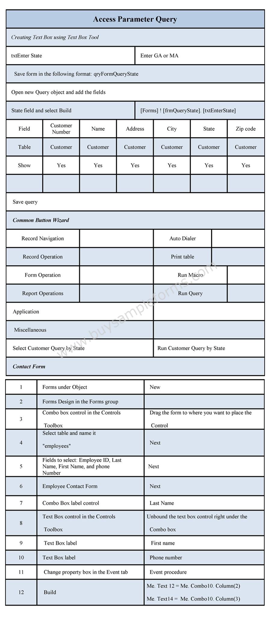 Access Parameter Query Form Sample Forms