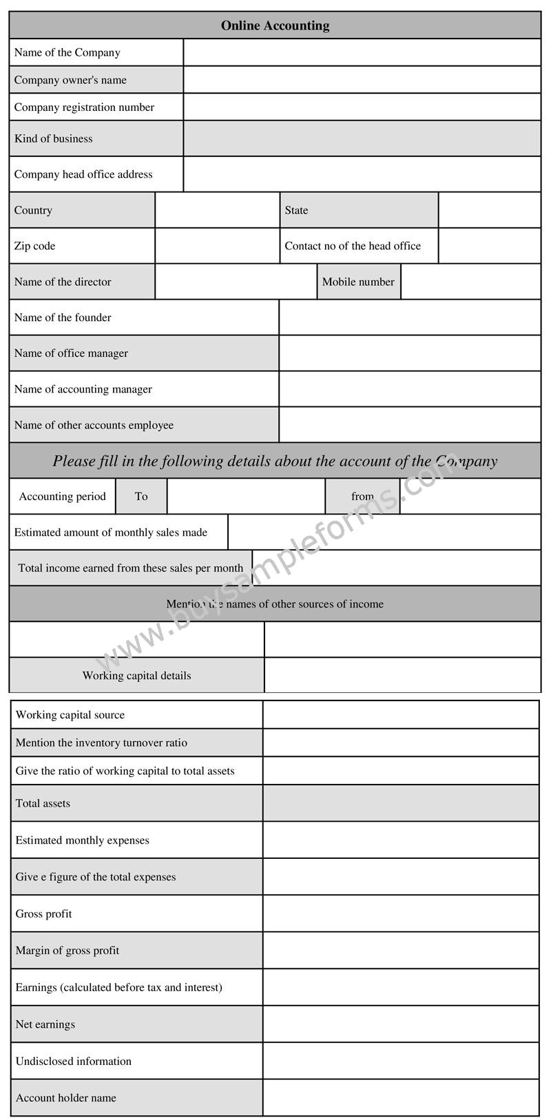 Printable Online Accounting Form and Accounting Template