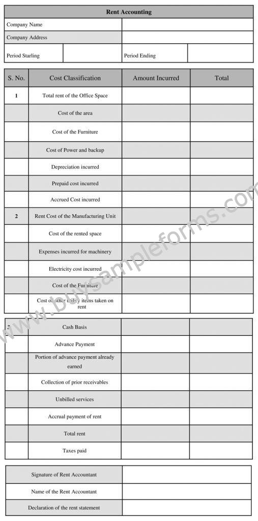 Printable Rent Accounting Form Rental Accounting Template