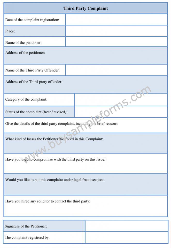 Third Party Complaint Form Example Download Word Template